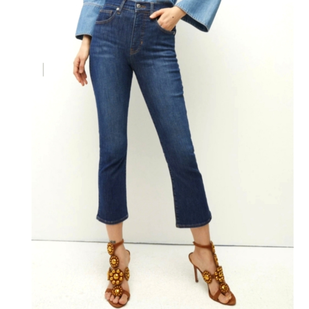 Veronica Beard Size 28 Carly Kick Flare Bright Blue High Rise Cropped Denim